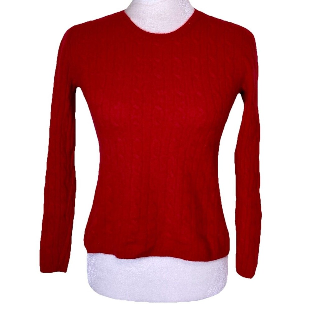 Peck &Peck Women's 100% Cashmere Red Cable Knit Sweater Quiet Luxury Timeless Sm